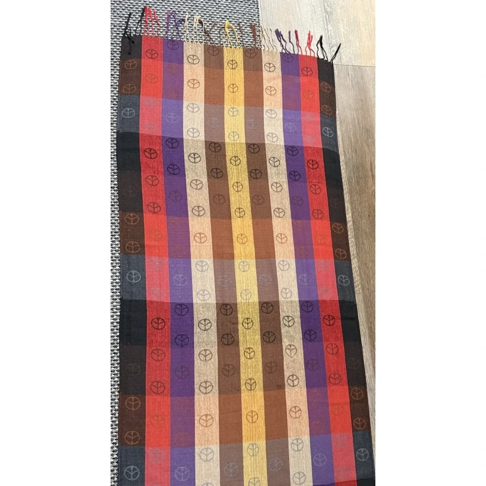 Pashmina Silk‎ Scarf Plaid Fringe Plaid Peace Sign Fashion Scarf 74X28